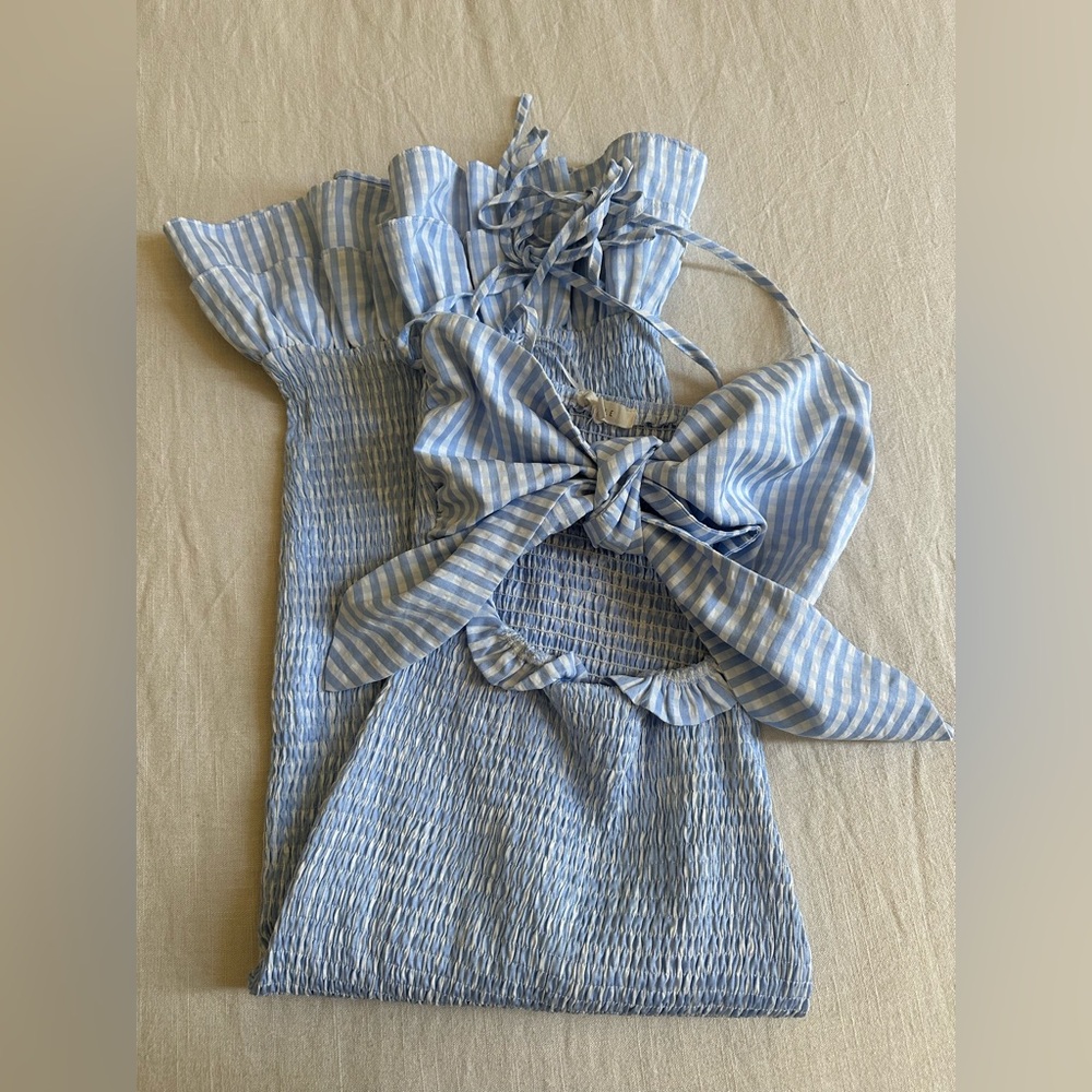 Baby Blue gingham summer dress, mermaid fit